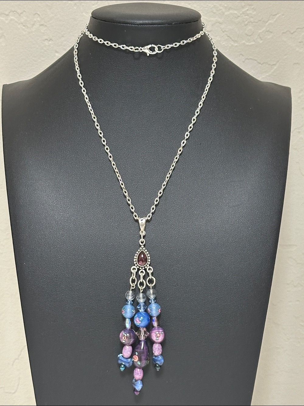 Art Glass & Crystal Tassel Pendant Y Necklace